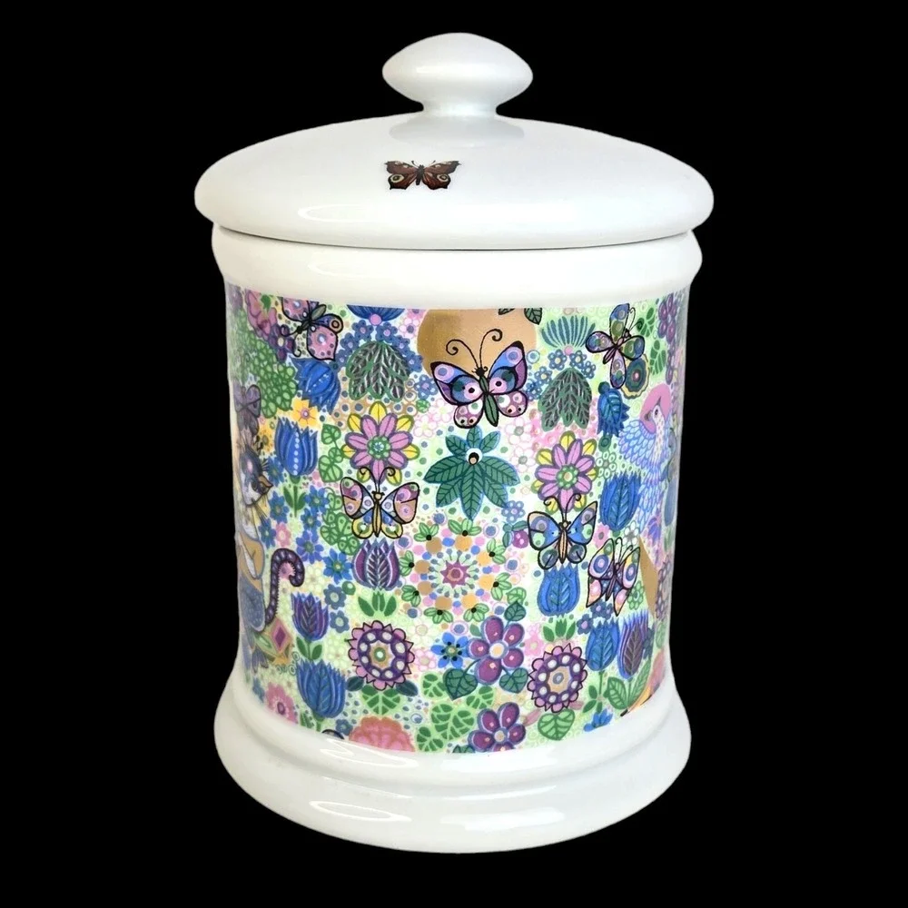 Jorinde Binder lidded Stash Jar‎ Fantasy Couple Cats Birds West Germany Vtg 60s